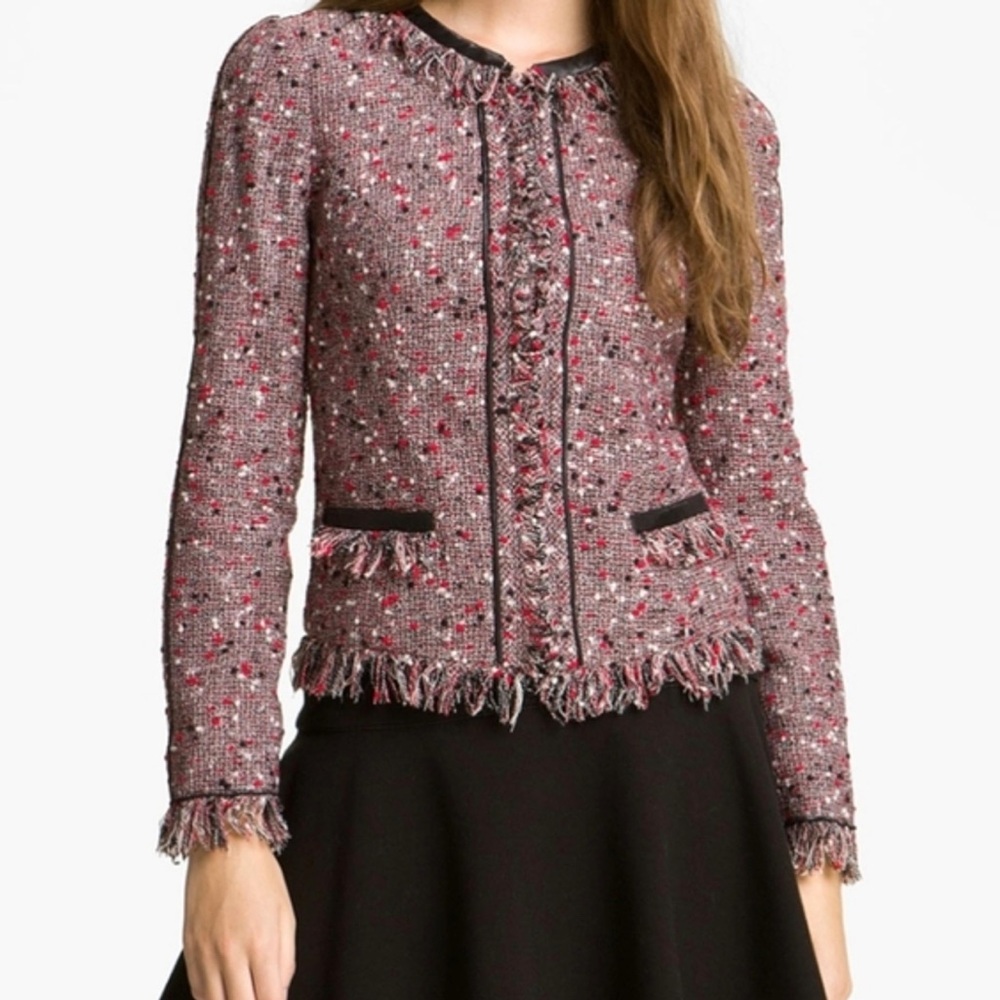Anthropologie Red Bijou Fringe Tweed Blazer by McGinn Small
